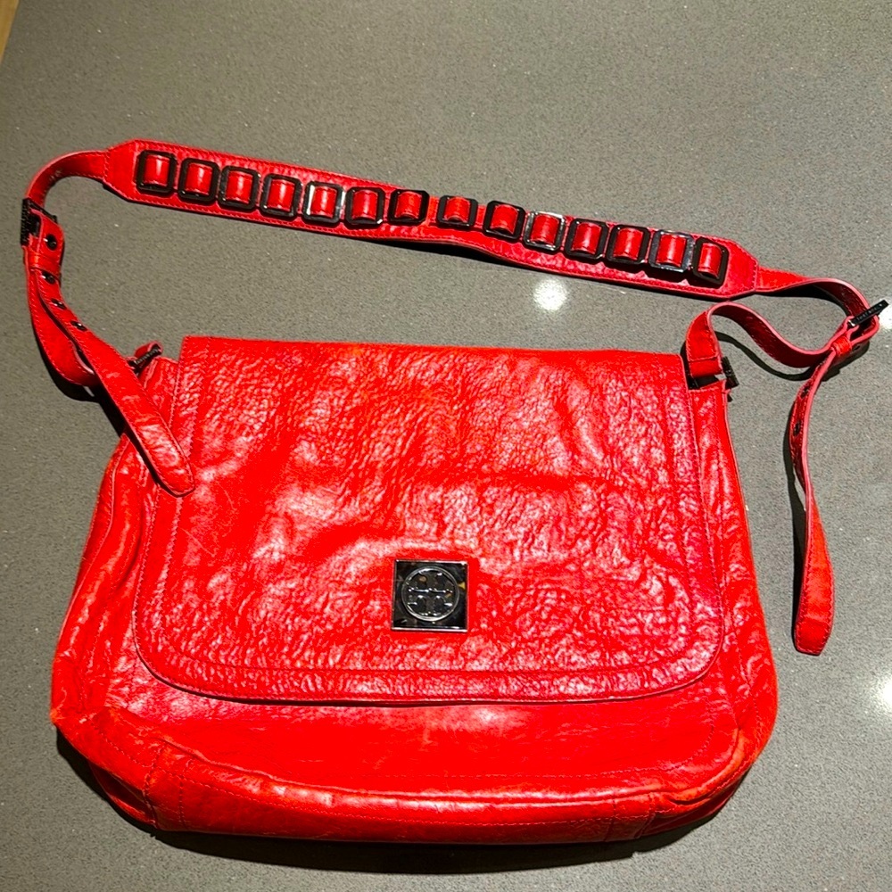 Tory Burch Red Leather Messenger Bag